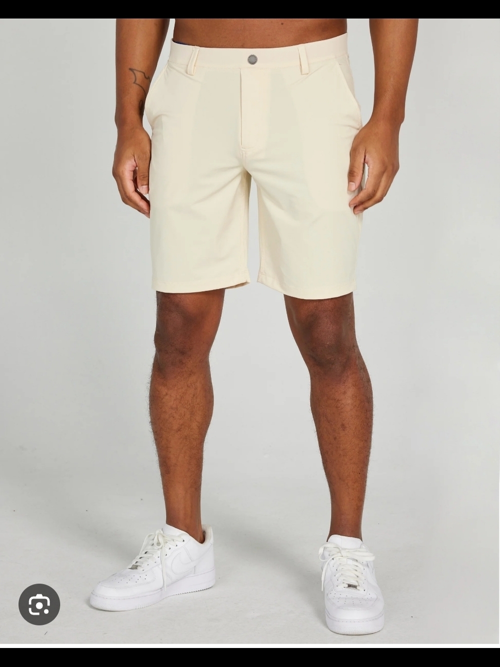 Men's Cream Flat-Front Performance Shorts